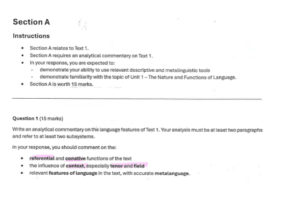 English Language often asks students to analyse unseen real-world language. The task is not to retell a text; students must identify language features and explain what those choices do in context.