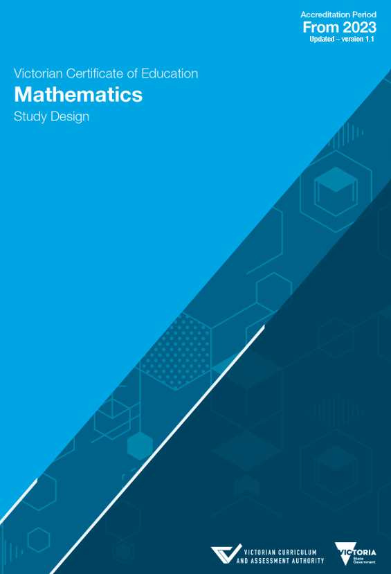 VCAA Mathematics Study Design cover, accreditation period from 2023